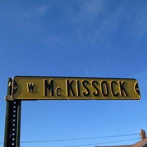 1950's West McKissock Street Road Sign Black Yellow Automobilia Transportation